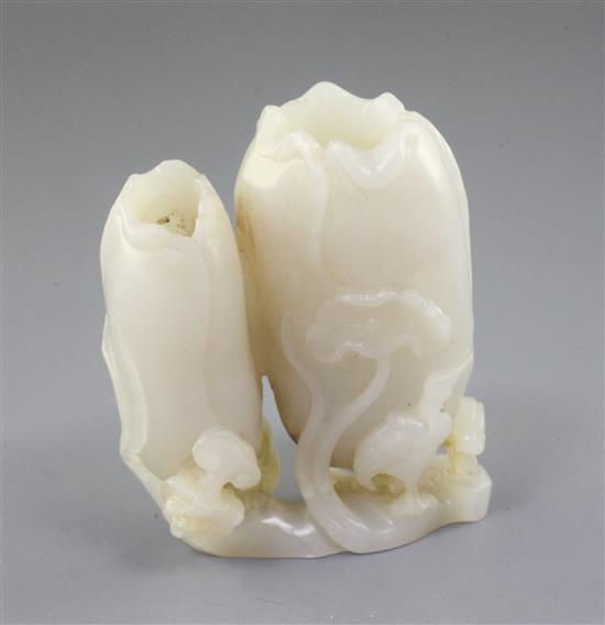 A Chinese white jade lotus small vase, height 8cm